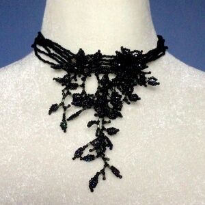 Stunning Black Beaded Vine Choker Necklace